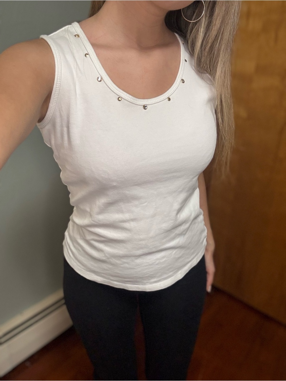 Christine Alexander White Tank Top with Metallic Studs